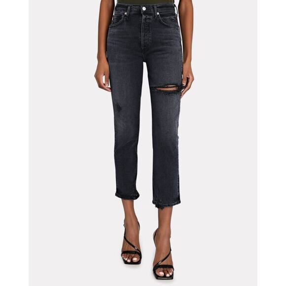 Citizens of Humanity Jolene Straight Jean Size 28 Distressed High Rise Dark Wash - Picture 2 of 15